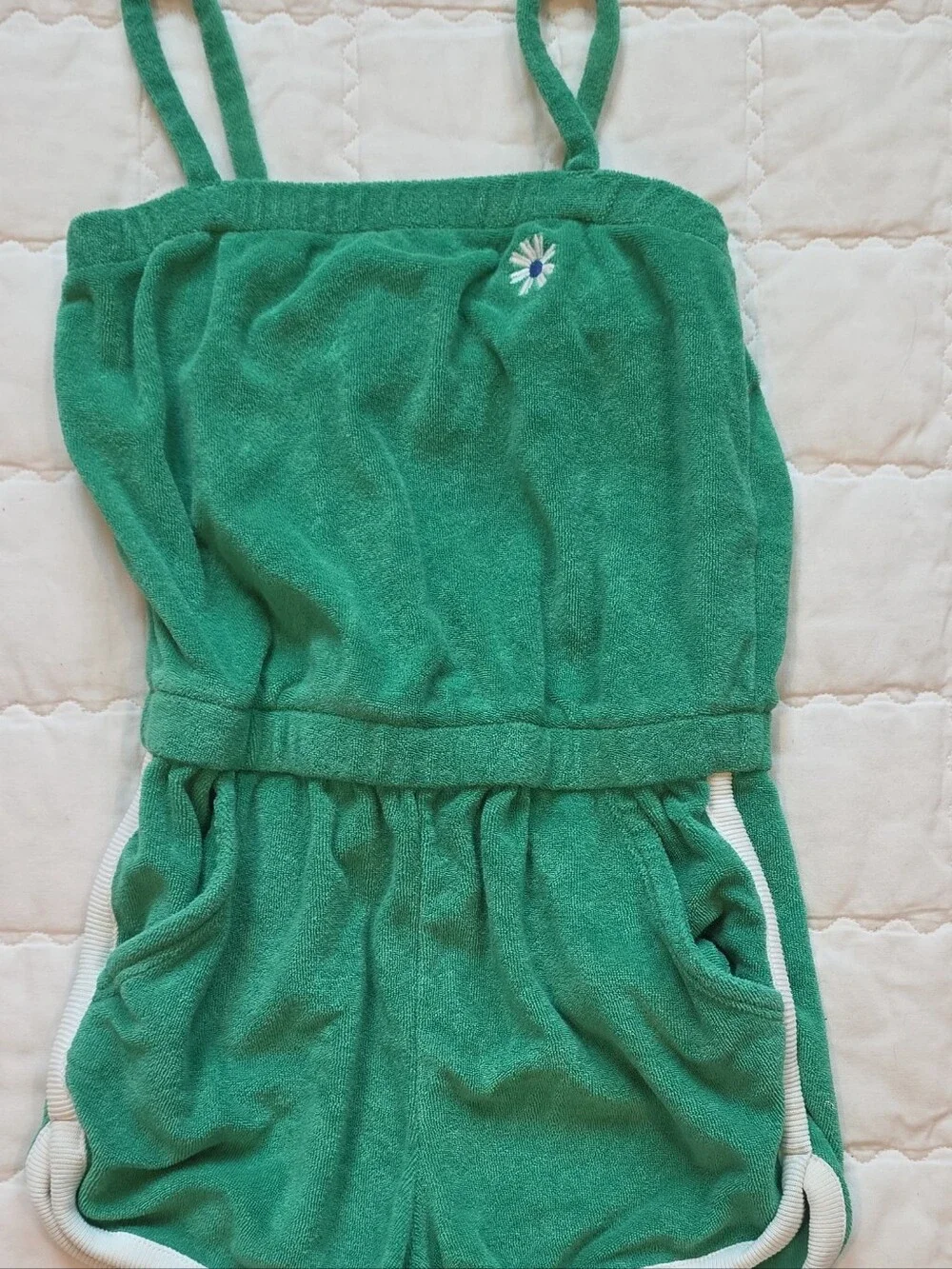 GAP Green Terry Romper with Daisy Detail